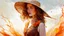 Placeholder: Vintage art, brown and orange shades, sunny day, straw hat for woman, summer dress, splashes of art, in the style of Dante Gabriel Rossetti, Yossi Kotler, Camilla D'Errico, masterpiece, fine art in the style of Carne Griffiths, Paula Hoppe