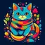 Placeholder: cat cute , Colorful Holiday T-Shirt Design, Groovy Winter