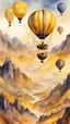 Placeholder: Hot air balloons fly in the warm yellow sky, and the annual hot air balloon feast takes place in the high loess mountains fantasy cyberpunk style, watercolour