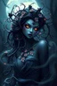 Placeholder: Madame Nightshade is an alluring creature made of dark, shimmering vines that twist and curl into an elegant, curvy form. Her mesmerizing eyes glow with an otherworldly light, surrounded by delicate, thorny petals that shimmer in the moonlight. Cascading silken tendrils envelop her like a flowing gown, exuding a faint, intoxicating fragrance. A necklace of glistening night-blooming flowers encircles her neck, while a swirling mist surrounds her, inviting and intoxicating, whispering secrets of