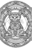 Placeholder: A simple minimalist coloring book mandala page drawing with thick black lines on a white background of a full length body of a kitten with no tail of the cat breed BORNEO BAY CAT in the center of the page with a blank white area around the edges. No shading. No gray. No shadows. No color. This coloring book page would appeal to children aged sixteen through adults and have clean lines for a design that is easy to color. Style raw. Aspect ratio 9:11