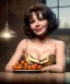 Placeholder: Ultra realistic photographic portrait, happy young Gina Lollobrigida woman sitting with arms resting on Italian kitchen table, ravioli dish, tomatoes, olive oil, renaissance style decoration, soft color, highly detailed, unreal engine 5, ray tracing, RTX, lumen lighting, ultra detail, volumetric lighting, high definition.