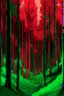 Placeholder: forest in red trees and dark green colors only, thin lines draw style