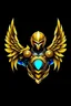 Placeholder: Gaming yuong man have a wings with a golden armor and gem is five integrated avatar logo design