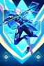 Placeholder: neon blue, flying parts of armor in form of triangles, cyber armor, geometric patterns on armor, male, orbiting triangle