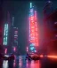 Placeholder: 3D, beautiful, light reflecting, empty city, midnight, rainy night, neon, cyberpunk,