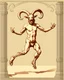 Placeholder: A horned satyr on full-length hind legs, legs in gray wool, jumps and smiles, sends an air kiss