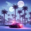 Placeholder: 1980's aesthetic vaporwave palm trees with lighting with moon with porsche in the winter snow