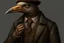 Placeholder: arafed man bird wearing a hat and jacket with a long beak, vintage, from witcher (2021), portrait photoreal, taking tobacco snuff, trending on artstatio, from the game pathologic 2, 2 0 1 4. modern attire, thomas