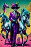 Placeholder: full figure hi tech colombian cyber punk mafia on Ceres with some joker wild horses in the style of Dali