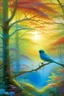 Placeholder: The trees, adorned with glistening morning dew, bathe in the soft hues of the sunrise. A symphony of vibrant bird species emerges, their feathers reflecting a myriad of colors. In the center of the scene, Pip, the little songbird, perches on a branch, captivated by the enchanting beauty of the awakening forest.