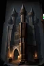 Placeholder: un templo medieval, con paredes y torres de castillo, una torre central de 20 metros de altura, hecha de piedra oscura, con un corredor central que conduce hacia puertas de bronce, los arcos son hexagonales y la punta De la Torre es cúbica con muchas antorchas