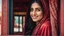 Placeholder: Hyper Realistic Photographic Close View Of A Beautiful Pakistani Pashto Young Woman Peeking Outside From A Traditional Pakistani Buss's Window, Woman Is Smiling, Have Beautiful Eyes & Beautiful Long Black Hair Whirling From Outside Window (Wearing Red Dress With Maroon Embroidery & White Dupatta) At Beautiful Sunny Day Showing Dramatic And Cinematic Ambiance.