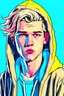 Placeholder: retro comics style teenager boy hooded, 80's