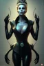 Placeholder: Constance Langdon as evil queen in black leather, leather, busty, cleavage, angry, stern look. character design by cory loftis, fenghua zhong, ryohei hase, ismail inceoglu and ruan jia. unreal engine 5, artistic lighting, highly detailed, photorealistic, fantasy