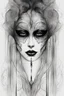 Placeholder: mystical weird creature crepy female from fog with dark shiny eyes looking at you, mystic dark matter, dark evil energy, Fibonacci sequence, dark shadows, black, grey colors, etheral, mist, ezoteric, mystic dark sky, surreal, sensitive, masterpiecesinister, dark fantasy, space between the living and the dead, creepy surreal mood, inks, splash art, intricately detailed, smoke, crepy stunning