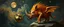 Placeholder: fuzz sponge tube gremlin fox demon in the astral realm with a tea kettle rhino, painted by Rembrandt