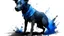 Placeholder: fantasy illustration: vicious black dog in blue torn pants