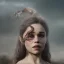 Placeholder: only perfect emilia clarke, wearing a dragon skull mask. fly hair, viking, village, highly realistic, highly detailed, mist around, smoke, particles, fog