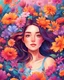 Placeholder: Please create an illustration of a pretty girl surrounded by vibrant flowers using vibrant colors. The artwork should showcase the beauty of nature and convey a sense of joy and positivity. The illustration style should be vibrant and lively, capturing the essence of illustration art.