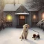 Placeholder: sad, scared, lonely dog tied with a short leash in front of house, winter, 8k resolution, high-quality, fine-detail, intricate, digital art, detailed matte, volumetric lighting, illustration, 3D octane render, brian froud, howard lyon, selina french, anna dittmann, annie stokes, lisa parker, greg rutowski