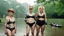 Placeholder: [photo by Evelyn Hofer] Tattooed Tank Girl and Madonna as middle age ladies wearing swimsuits caught in a heavy summer rain in central park, happy with no inhibitions