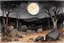 Placeholder: Night, mountains, rocks, dry trees, gothic horror films influence, winslow homer watercolor paintings