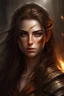 Placeholder: Portrait of a fantasy elf, Warrior, fiery look, long Brown hair