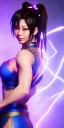 Placeholder: chun li, portrait busty and face, kristin kreuk, wearing blue dress, light effects, particles,