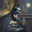 Placeholder: An oil painting of a dark universe masonic sad drunk batman