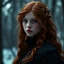 Placeholder: a beautiful fantasy woman, young, ginger hair, dark academia, dark fantasy