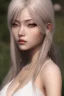 Placeholder: hitomi tanaka head and waist portrait, white dress, 8k resolution