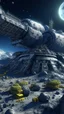 Placeholder: asteroid mining construction with big machine and a rocket base