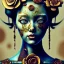 Placeholder: an abstract painting of rusted metal and flowers, Geisha portrait, rust, scaffolding, iron cladding, decay, mixed media, textured, anatomically correct, beautiful perfect face,perfect eyes, sharp focus, highly detailed 8k