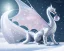 Placeholder: mdjrny-v4 style, a white dragon with fairy-like transparent glowing and sparkly wings standing in snow, full body, silver and teal background, glowing soft and smooth wings, realistic, highly detailed intricately detailed, shiny snowy background, soft studio lighting, trending on artstation, by artist "Julie Bell", by artist "Greg Rutkowski"