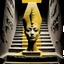 Placeholder: Double exposure of a black and yellow photo of the face of the pharaonic goddess Nefertiti and stairs inside a pyramid, black and yellow photo, a staircase, by John Alexander, stairs, a winding staircase inside a pyramid, inspired by Jerry Schatzberg, stairs to heaven, fine art photography, by Rodolfo Escalara, illustration, by Albert Cotin, beautiful, stairs, inspired by Rudolf Hausner, staircase 1