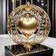 Placeholder: A magnificent golden and silver heart-shaped sign adorned with a stunning golden sphere encrusted with sparkling diamond clusters at its center, elegantly spinning in position.