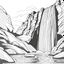 Placeholder: A coloring page of a Breathtaking waterfall cascading down a rocky cliff , masterpiece, coloring page, line art drawing, minimalist, graphic, line art, vector graphics, Clear and Distinct Lines, Intricate Patterns,Varied Line Weights, Smooth curves, Bold outlines, Crisp shapes blank white background.