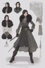 Placeholder: A dnd character sheet. A woman dressed for the cold north dressed in dark furs, with black hair