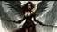 Placeholder: biomechanical women, beautiful, steampunk, dusty brunette, long square, large steampunk black wings, sword, steam, dynamic pose, rain, wind, ashes, flashes of fiery threads, steam engine, caves with rusty pipes on the background, dark world, sketch art, fine lines, grunge, sensual, darkness, dark colors, by Raymond Swanland & Alyssa Monks & Anna Razumovskaya