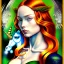 Placeholder: portrait of a beautiful busty Jean Grey with green eyes riding a unicorn by Sandro Botticelli style