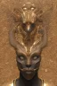 Placeholder: shiny black male African Egyptian alien, cracks in the voodoo head, wicked, eyes, crown, Elephant, 8k, finely detailed, photo realistic, tiger turquoise skull head gold dragon space alien snow skeleton gold horny toad silver crown silver eyes