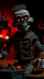 Placeholder: Generate a spine-chilling Halloween horror scene featuring a robot chicken as if it's a character from a terrifying movie, with eerie lighting and a haunting atmosphere."