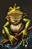 Placeholder: A Mighty frog whom is a determined warrior living by the code, in ornate oil painting art style
