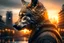 Placeholder: double exposure, Wolf Man, man, city, sunset, snow, rain, fantasy, mystical, tattoo, vertical pupils, high detail, high resolution, 8K