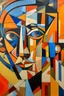 Placeholder: Futurism cubist painting, portrait face of fashion designer Paul Smith.