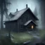 Placeholder: dark scary cabin in the woods