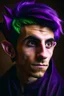 Placeholder: A portrait of a young elf, a wizard, spike ears, purple hair, Caravaggio style