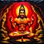 Placeholder: An oil painting of Hindu god YAMA in a cave, neon red colors, high detail, dark vibe