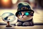 Placeholder: cute chibi spy cat in detective clothes and hat with magnifying glass, watching pictures with it in sunshine, ethereal, cinematic postprocessing, bokeh, dof